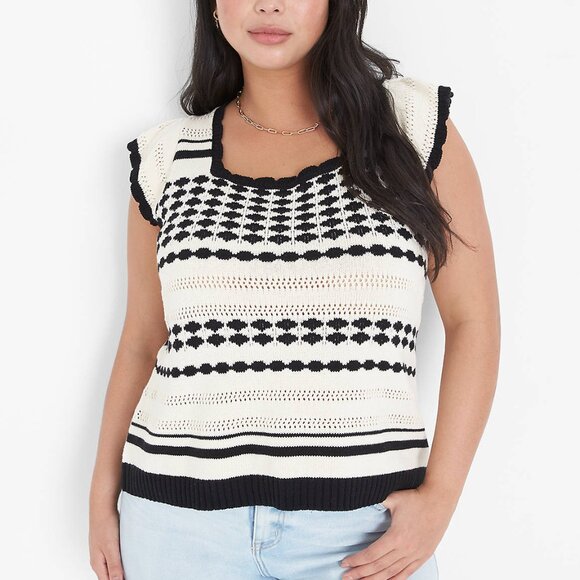 Ruffle-Sleeve Stitch Knit Pullover Sweater - NEW - Picture 1 of 12